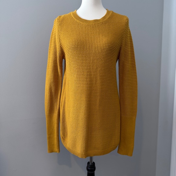 Akini Sweaters - Mustard Yellow Textured Knit Crew Neck Long Sleeve Zipper Detail Sweater Top S